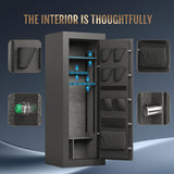 KAER Fireproof 16-20 Gun Safe Cabinet 1400°F / 45 Minutes Backlit Electronic Lock with 5 Active Bolts + 2 Deadbolts 90-180° External Hinges Interior Door Storage | Rotary Handle for Home (Grey) KAER