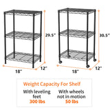 SINGAYE 3 Small Shelves Storage Shelf Wire Shelving Unit Metal Shelf Adjustable Organizers Storage Shelving with Wheels for Bathroom Laundry Room Kitchen Pantry12”D x 18”W x 30.5”H Black SINGAYE
