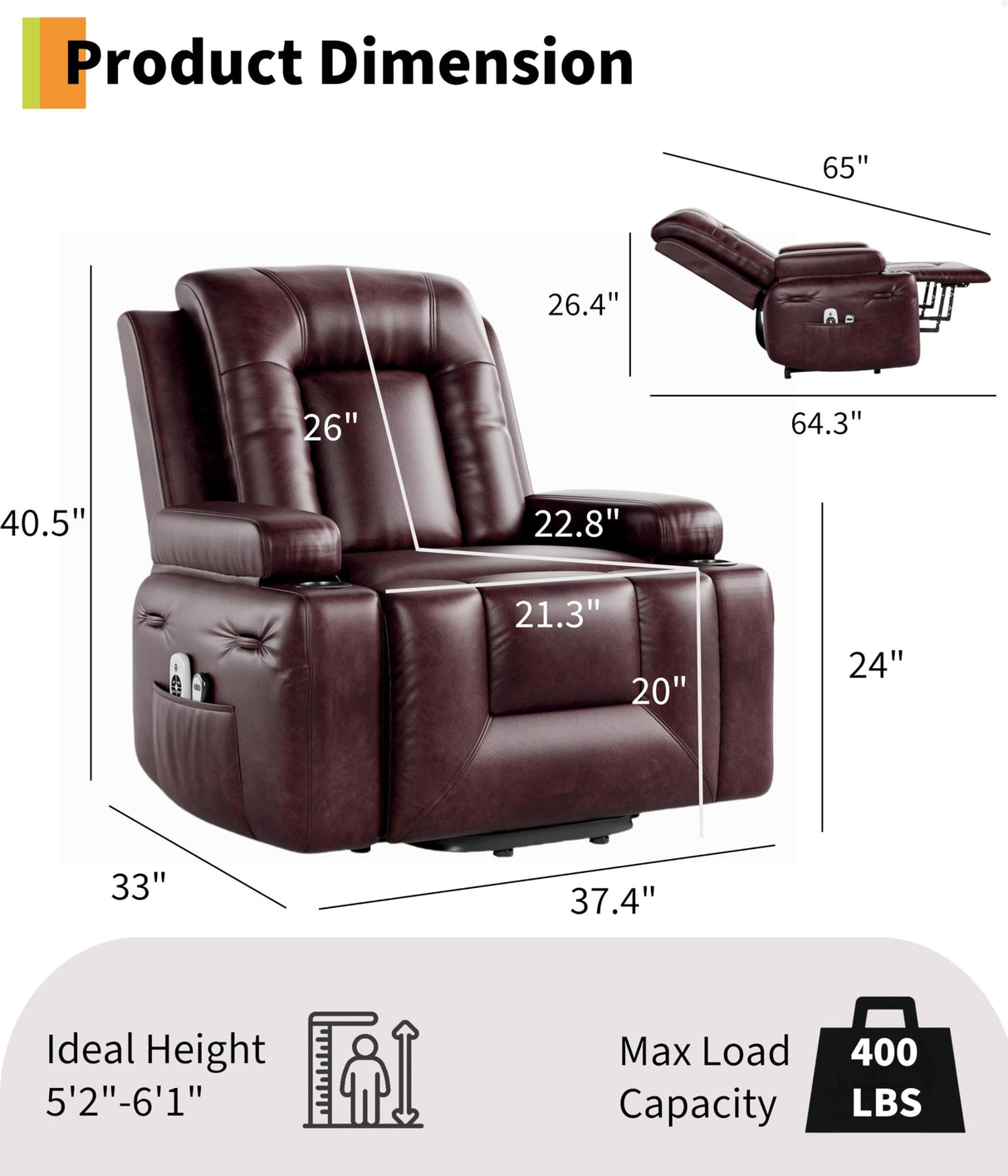 GarveeHome Power Lift Recliner Chair - Heat and Massage, Adjustable Back and Legs, PU Leather Electric Lift Chair Designed for The Elderly and People with Mobility impaired GarveeHome