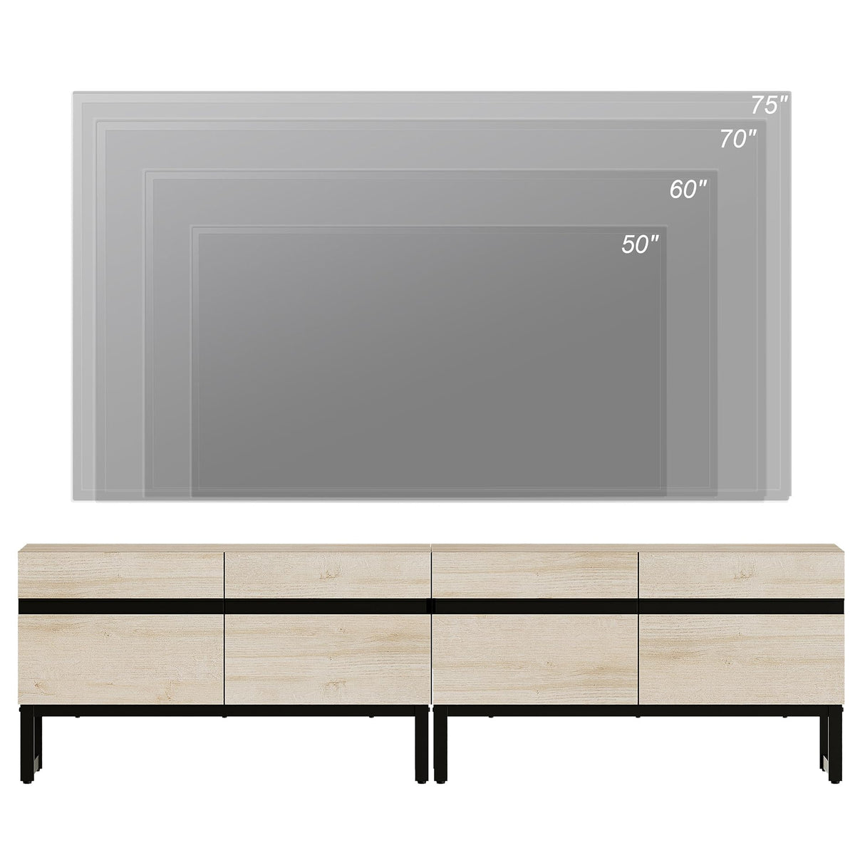 WAMPAT Modern TV Stand with Storage Cabinets for 75 Inch TV, Wood TV Entertainment Center TV Media Console Table with Metal Leg for Living Room,Light Oak WAMPAT