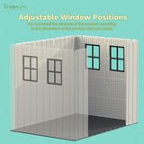 Greesum 8×6 FT Plastic Outdoor Storage Shed with Floor, Resin Sheds with Window and Lockable Door, Weather Resistant Organization for Garden, Lawn, Pool Supplies, Beige Greesum