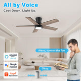 42In Smart Low Profile Ceiling Fan with Lights Remote,Controll by Voice WIFI Alexa App,Quiet DC Motor,Outdoor Indoor Flush Mount Ceiling Fans,Modern Black Walnut Fan for Bedroom Patio Porch Lorpies