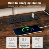 Tangkula Corner TV Stand for TVs up to 65”, TV Console Table w/AC Outlets, USB A Ports, USB C Port, Metal Frame & Storage Shelves, 55” Media Entertainment Center for Living Room (Rustic Brown, 55" L) Tangkula