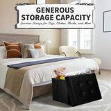 LINMAGCO Storage Ottoman Folding Foot Stool Velvet Ottoman Foot Rest with Padded Modern Ottoman with Storage for Living Room Puppy Step Stool 17x13x13in(Black) LINMAGCO