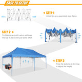 HOTEEL 10x20 Pop Up Canopy Tent for Parties, Easy Setup Canopy Tent for Backyard, Waterproof Outdoor Gazebo for Wedding Event Patio, Outside Instant Vendor Tent with 4 Sandbags & Rolling Bag, Blue Hoteel