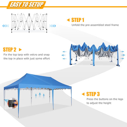 HOTEEL 10x20 Pop Up Canopy Tent for Parties, Easy Setup Canopy Tent for Backyard, Waterproof Outdoor Gazebo for Wedding Event Patio, Outside Instant Vendor Tent with 4 Sandbags & Rolling Bag, - WoodArtSupply