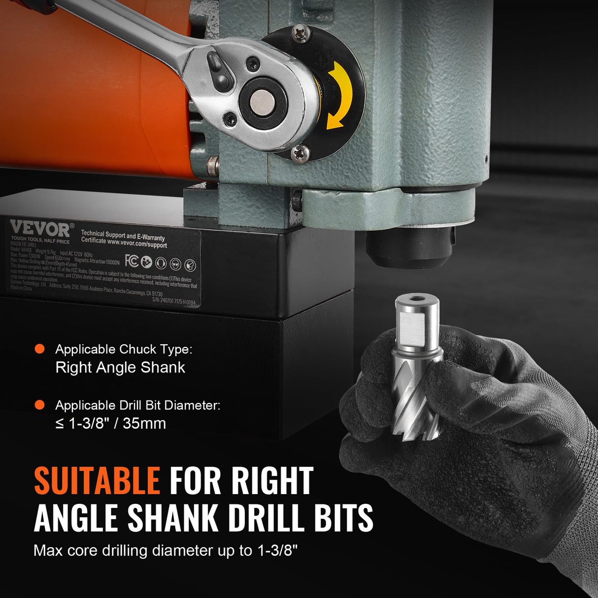 VEVOR Low Profile Magnetic Drill Press, 1300W Mag Drill, Light Weight Portable Mag Drilling Machine with Cooling Device and Overload Protection, Mag Press for Equipment Installation, Industrial VEVOR