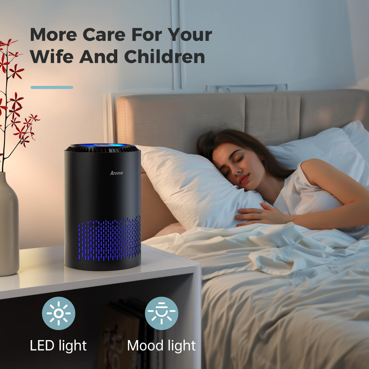 AROEVE Air Purifiers for Bedroom Home, Air Purifier For Smoke Pollen Dander Hair Smell Air Cleaner with Sleep Mode Speed Control For Bedroom Office, MK01- Black(Available for California) AROEVE