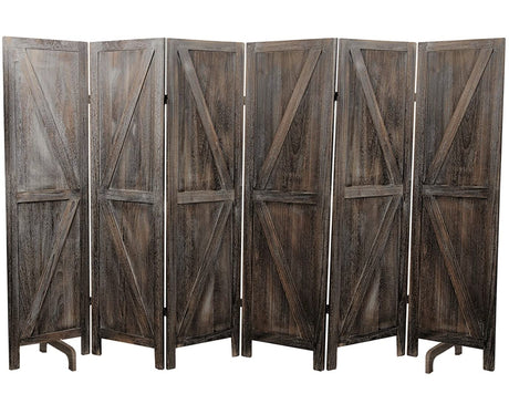 Premium Home 6-Panel Room Divider – Rustic Brown Barn Door, K Pattern Folding Privacy Screen, Partition Wall Premium Home Decor