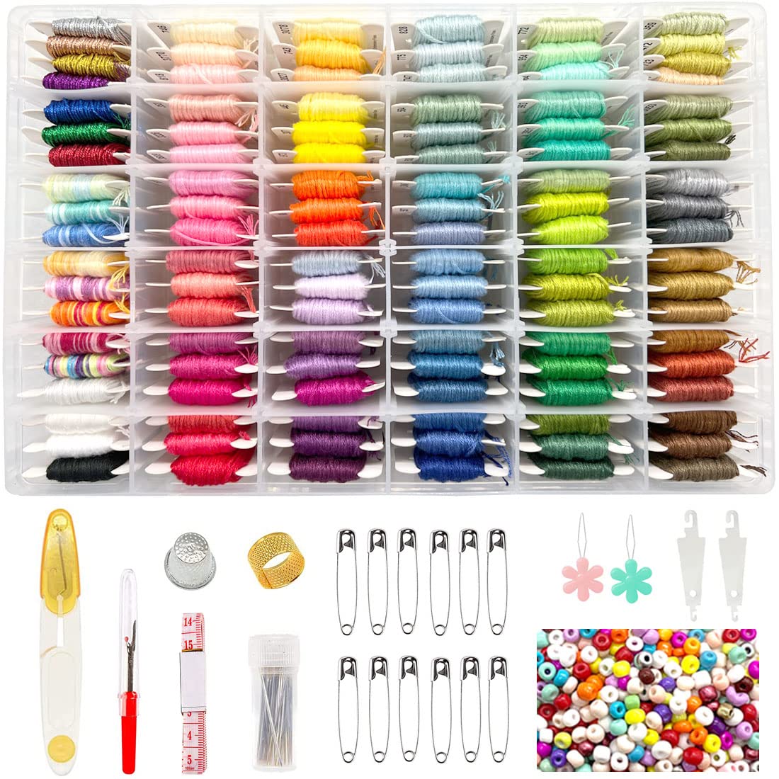 660Pcs Friendship Bracelet String Kit with Storage Box, Embroidery Floss Kit Include 110 Colors Embroidery Thread, 500 Beads, 50 Cross Stitch Tools for Hand Embroidery Knitting Sewing Floss Bobbins CUVOKUR