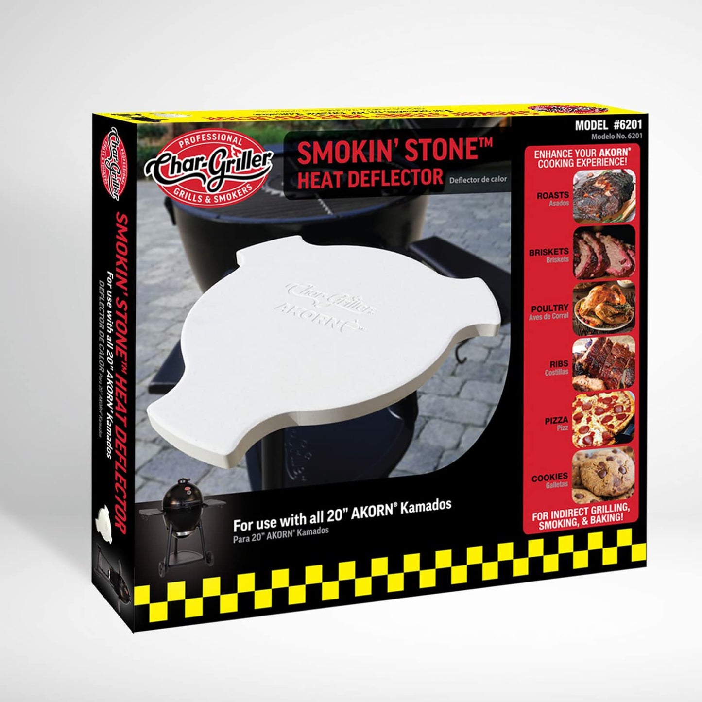 Char-Griller® AKORN Charcoal Grill and Smoker Ceramic Smokin' Stone Accessory for Low-and-Slow Indirect BBQ Smoking Methods in Ivory, 15”L x 15”W x 1”H, Model 6201