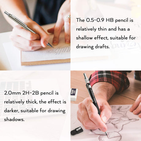 Nicpro 30PCS Art Mechanical Pencil Set in Leather Case, Metal Drafting Pencil 0.5 mm, 0.7 mm, 0.9 mm & 3 PCS 2mm Lead Holders for Sketching Drawing With 16 Tube (6B 4B 2B HB 2H 4H Colors) Lead Refills Nicpro