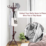 Tangkula 75.5" Standing Coat Rack, Wood Coat Tree with 12 Hooks, Home Hat Jacket Hanger Tree 12 with Umbrella Holder Coat Stand (Brown) Tangkula