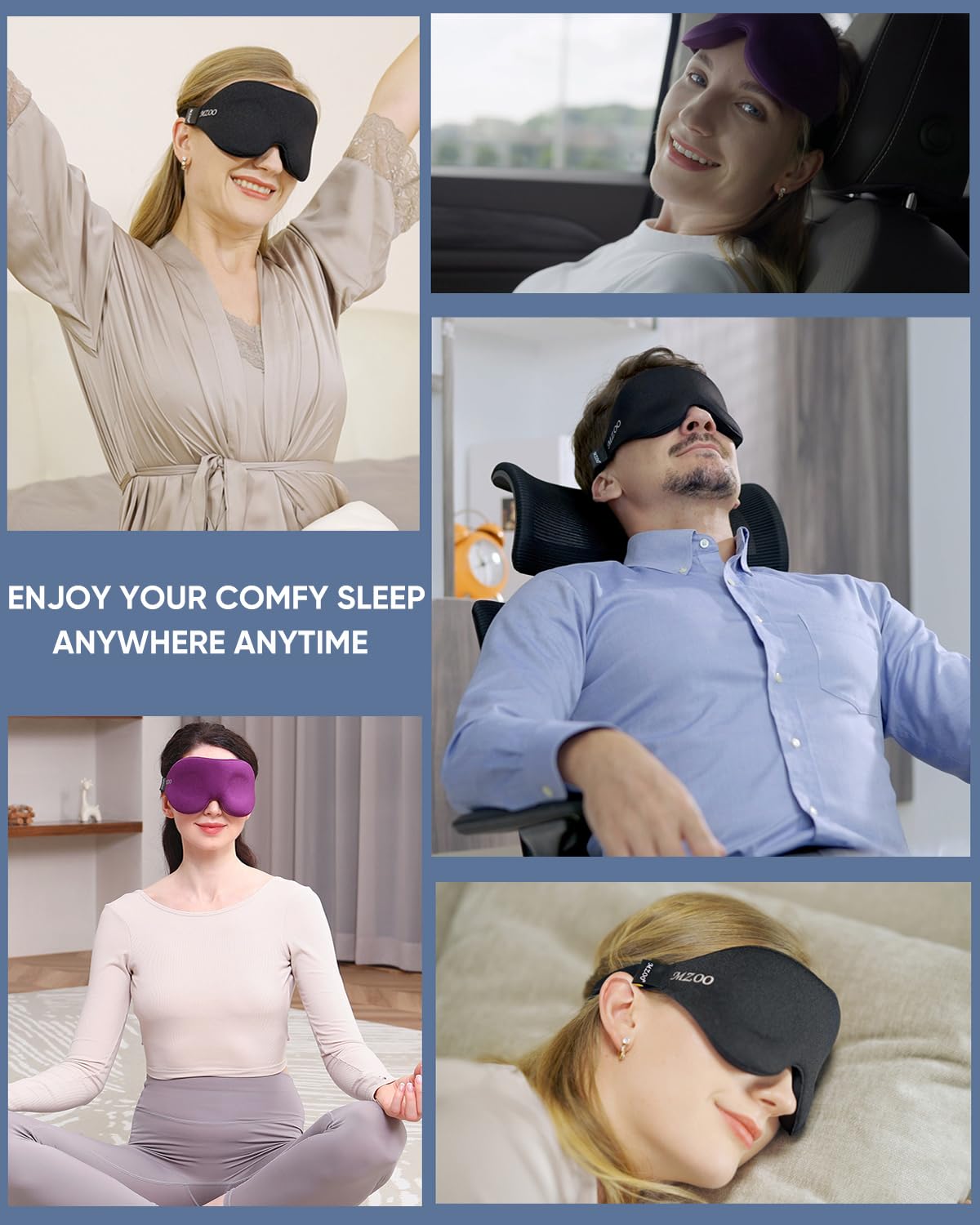 MZOO Sleep Eye Mask for Side Sleeper Men Women, Zero Eye Pressure 3D Sleeping Mask, Light Blocking Patented Design Night Blindfold, Soft Eye Shade Cover for Travel, Black MZOO