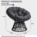 Outvita 40" Swivel Wicker Papasan Chair with Thick Tufted Cushions, High Capacity Frame, 360 Degree Rotatable Chairs for Indoor Outdoor Use, Black Outvita