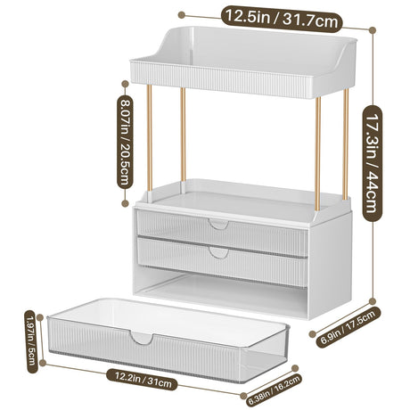 caktraie 5 Tiers Bathroom Counter Organizer - 3 Drawers Makeup Organizer, Cosmetic Storage Drawer for Dresser Countertop and Bathroom Vanity for Large Skincare, Perfume, Clear caktraie
