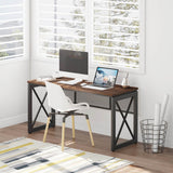 BON AUGURE 60 Inch Computer Desk for Home Office, Industrial Metal Wood Desk, Farmhouse Large Writing Desk, Modern Sturdy Gaming Desk (Rustic Oak) BON AUGURE