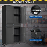 Fesbos 73" Metal Cabinet-Black Heavy Duty Rolling Storage Cabinet Steel Tool Cabinets with Wheels, Shelves, Lockable Doors and Drawers- for Garage, Pantry, Warehouse Home Office- Assembly Required Fesbos