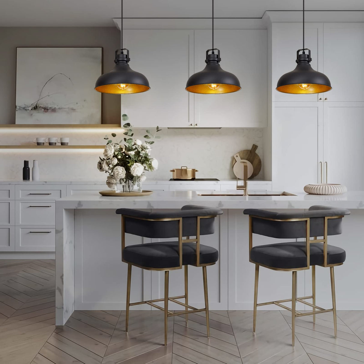 ALAISLYC Black Farmhouse Pendant Lights Matte Pendant Lighting for Kitchen Island Industrial Adjustable Height Vintage Dome Hanging Light Fixtures for Barn, Dining Room 3 Packs ALAISLYC