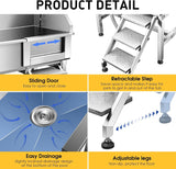 34 inch Dog Grooming Tub Station, Professional Dog Washing Station Stainless Steel Wash Shower Sink for Small Dogs with Walk-in Ramp,Sliding Door, Faucet Removable Pet Wash Station Bathtub(Right Door) Outafurnia