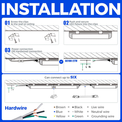 Barrina LED Shop Light 4FT, 40W 5000LM 6500K, Clear Cover Hanging led Light Fixture, Linkable LED Tube Lights, V Shape LED Ceiling Lights for Garage, Warehouse, Workshop, 6 Pack - WoodArtSupply