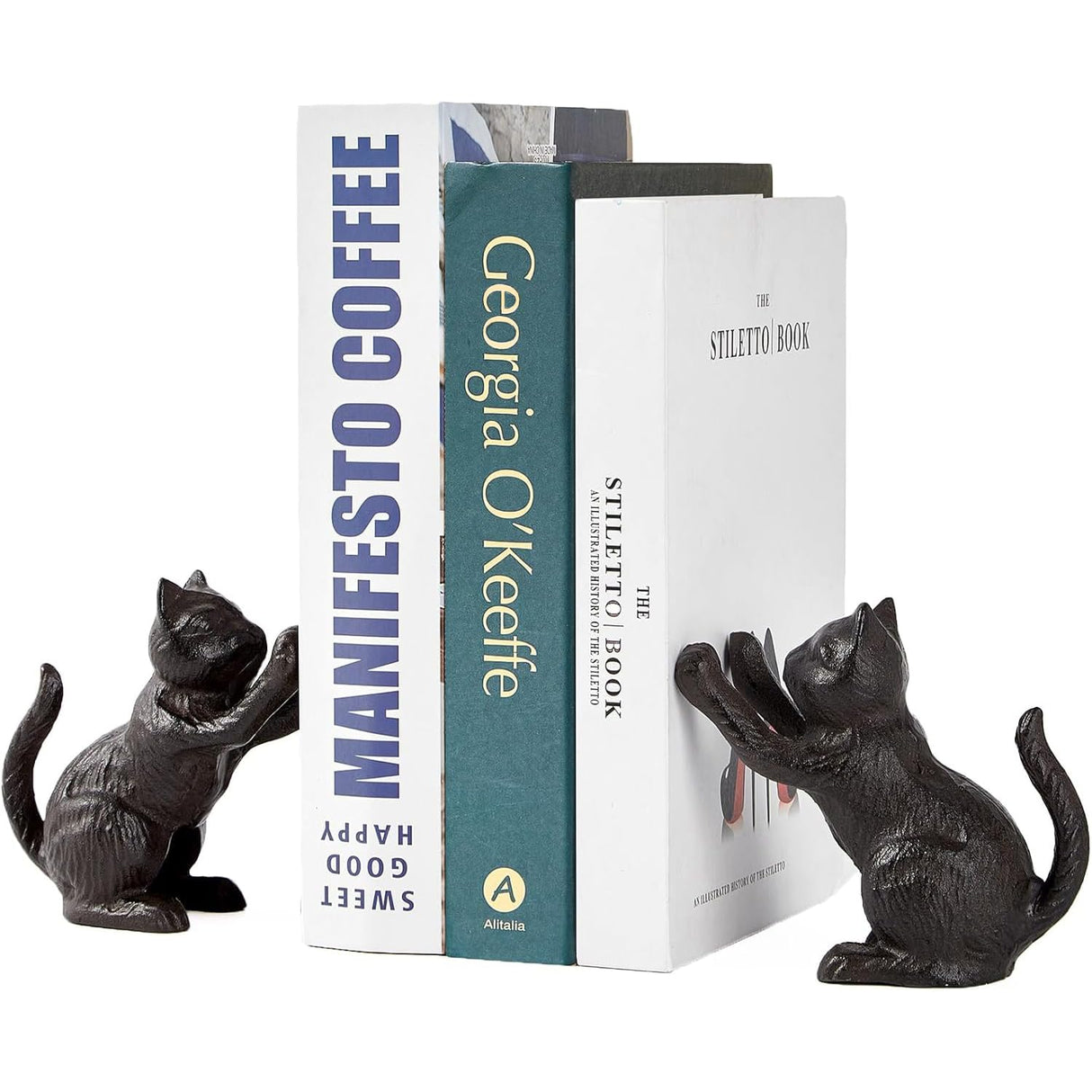 Denique Cat Decorative Bookends, Cute Book Ends to Hold Books, Bookends for Shelves, Unique Cast Iron Book Stopper for Heavy Books, Cat Office Decor, 1 Pair/2 PCS Denique