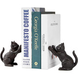 Denique Cat Decorative Bookends, Cute Book Ends to Hold Books, Bookends for Shelves, Unique Cast Iron Book Stopper for Heavy Books, Cat Office Decor, 1 Pair/2 PCS Denique