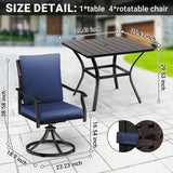 LEVELEVE 5 Piece Outdoor Patio Dining Set with 4 Swivel Dining Chairs & 1 Large Square Dining Table,Bistro Furniture Set for Lawn, Garden, Deck, Backyard and Porch LEVELEVE