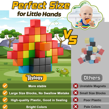 48PCS Magnetic Blocks for Toddlers Toys, Large Magnetic Cube Toys for Sensory STEM Education Preschool Magnet Toys for 3 4 5 6 Year Old Boys and Girls, Compatile with Mine Magnet World Toylogy