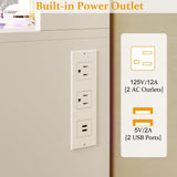 HUAHUU Vanity Desk with Mirror and Lights, Makeup Vanity Desk with Lights 3 Colors, Transparent Top Vanity with 2 RGB Drawers, 6 Shelves, Large Tempered Cabinet, Power Outlet, for Bedroom, White HUAHUU