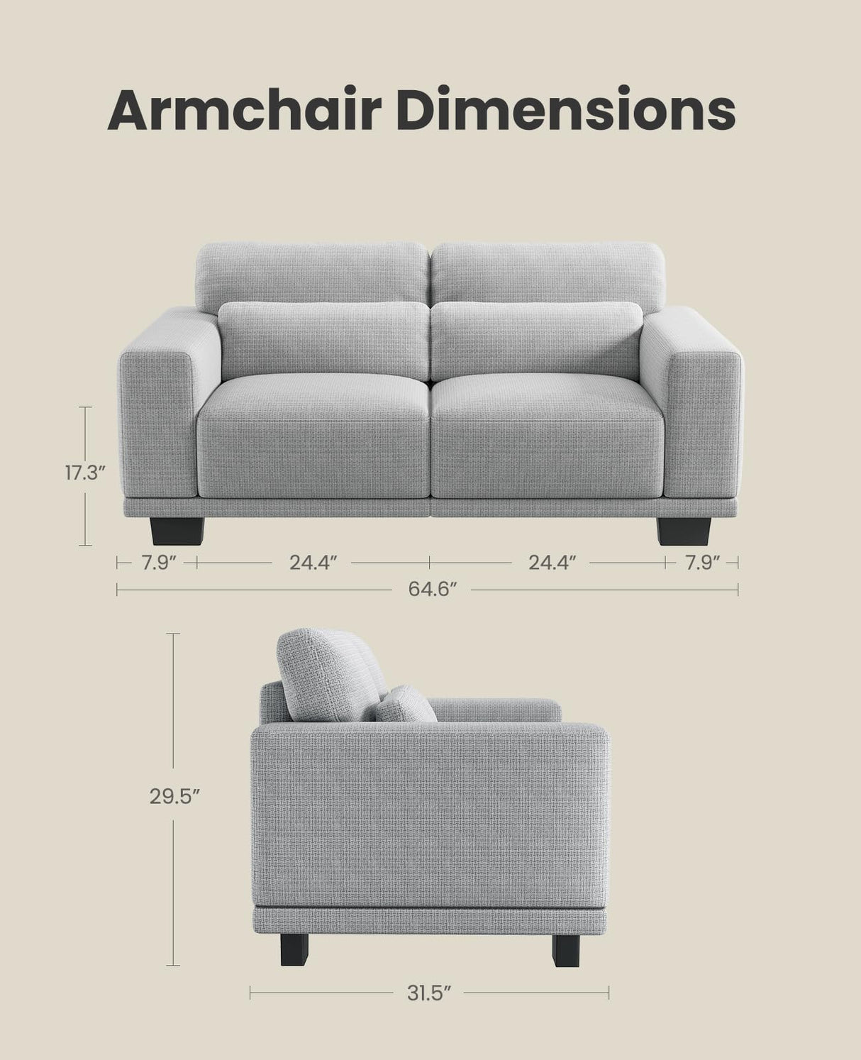 Amada 65" Loveseat Sofa, 2 Seater Couch with Deep Seats and Wide Armrests for Living Room, Comfy Couch with Removable Washable Covers, Easy Assembly AMADA HOMEFURNISHING