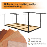 eShelf 4x8ft Overhead Garage Storage Rack Wooden Decking Not Included, Heavy Duty Metal Rack, Adjustable Ceiling Dropdown, 600lbs Weight Capacity (Black) eShelf