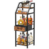 HapiRm Wine Rack Freestanding Floor - 4-Tier Stepped Liquor Cabinet Bar Stand for Home with Fabric Drawer, Wine & Glass Organizer for Living Room, Kitchen, or Dining Room HapiRm