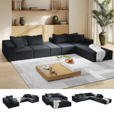 MJQFVM 132'' Oversized Cloud Couch, Upholstered Modular Sectional Sofa with 6 Pillows, Deep Seat Chenille Couches for Living Room, Free Combination, No Assembly Required (Black) MJQFVM