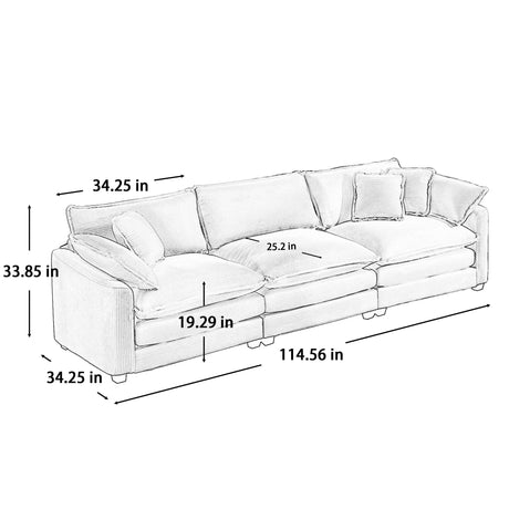 KEIKI 2-Piece Sofa Set with 1 Oversized Corduroy 3-Seater Sofa & 1 Loveseat Sofa, Upholstered 5-Seater Couch Set with 9 Pillow, High-Density Foam Cushions, Removable Armrests, for Living Room, Tan KEIKI