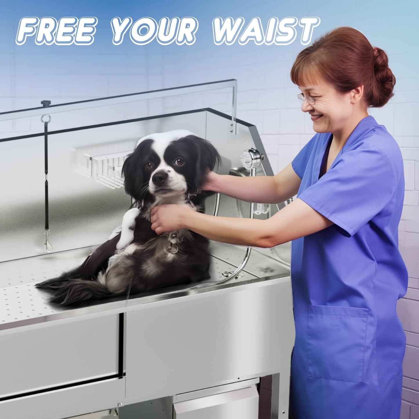 46" Dog Washing Station for Home,Professional Dog Bathing Station Stainless Steel,Dog Grooming Tub with Stairs Storage Drawer,Floor Grate，Dog Bathtub for Large,Medium,Small Pets (Left Stair, 46")