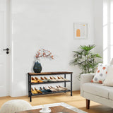 Glynym 3-Tier Metal Shoe Rack with Wood Top - Durable & Space-Saving Shoe Organizer,Industrial Shoe Organizer Shelf Bench Storagefor Closet Entryway, Bedroom & Hallway - Bronze + Black 28.5 W × 18" H Glynym