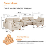 Modular Sectional Sofa, Sectional Couches for Living Room, L/U Shaped Sofa with Storage and Phone Holder, Modular Couch with Multi-Functional Console, USB Charging, Cup Holders (Beige, 6-seats) Pingliang Home