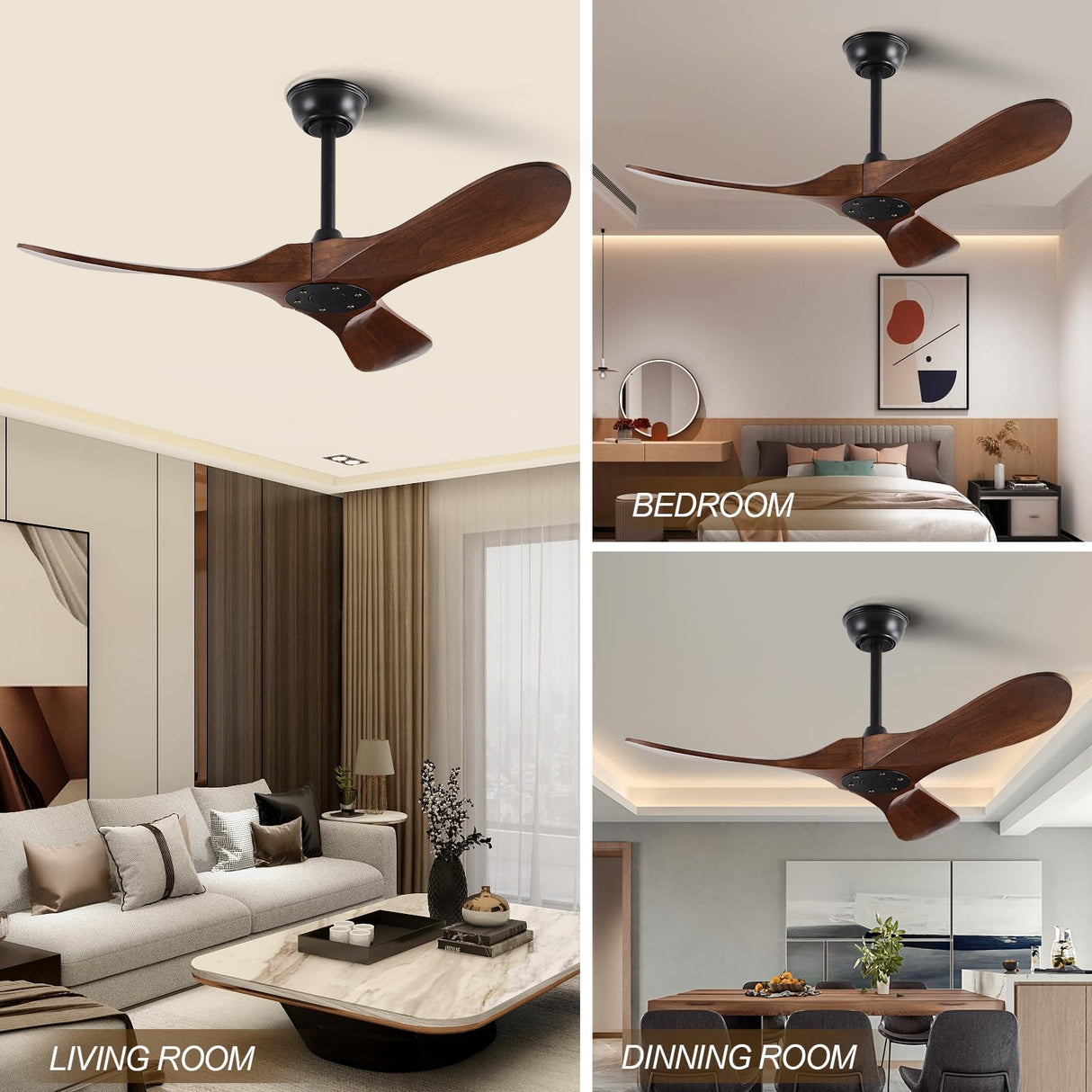 FISHMIX Ceiling Fans without Lights, Solid Wood Ceiling Fan No Light with Remote Control Indoor Outdoor Ceiling Fans for Patios, Living Room, Bedroom, Farmhouse and Gazebo (Dark Walnut, 42 INCH) FISHMIX