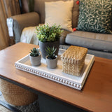 Hrastany Wood Decorative Coffee Table Serving Tray, Farmhouse Rectangular Tray with Wooden Bead for Ottoman, Entertaining, Home Decor, 15.7”*11.8”*1.57” (Whitewashed) Hrastany