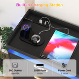 knoworld 8 Drawer Dressers for Bedroom, Black Dresser with LED Lights and Power Outlet, Wood LED Dresser, Double Wide Modern Chest of Drawers for Bedroom, Entryway, Hallway knoworld