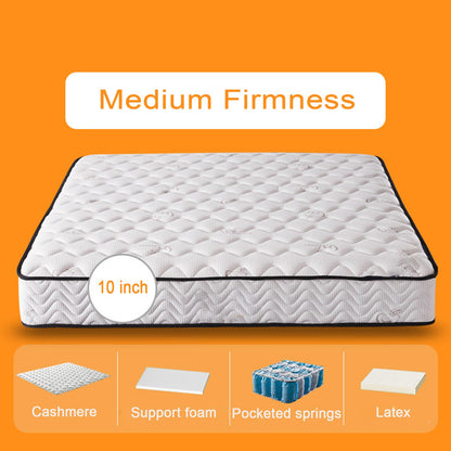 ZATTRD Queen Mattresses, 10 Inch Individually Pocket Spring Hybrid Mattresses in a Box, Memory Foam Hybrid Queen Size Mattress, Breathable Comfort Soft Pressure Relief, Medium Firm Feel