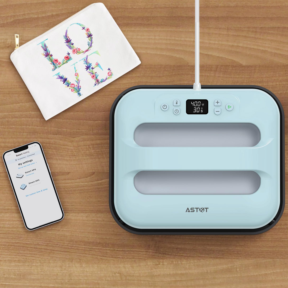 AST&T Heat Press 12"X10", Smart Heat Press Machine with Built-in Bluetooth for T-Shirts, Pillows, Tote Bags & More, Advanced Ceramic-Coated Heat Plate, Precise Temperature Control with APP (Blue) AST&T