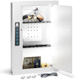 Grimtron Quick Access Wall Gun Safe with Removable Pegboard & Shelfs, Flat Hidden White Wall Safes Between the Studs 16" Centers, Wall Mount Safe for Handgun, Clips, Valuables Grimtron
