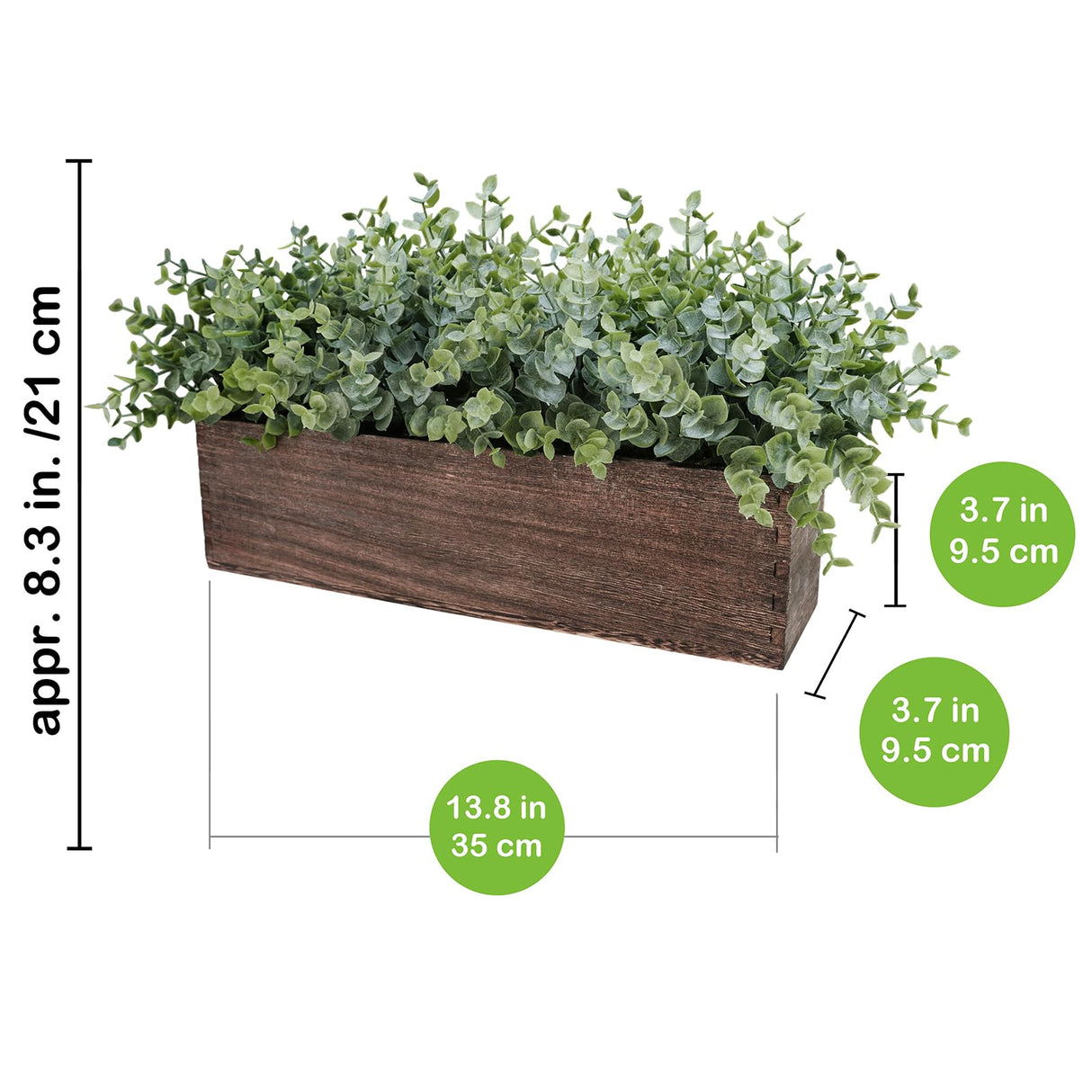Winlyn 14" Artificial Eucalyptus in Rectangular Wood Planter Box Faux Plants Arrangement Centerpiece Wooden Potted Eucalyptus Plant for Farmhouse Wedding Dining Table Centerpiece Greenery Mantel Décor Winlyn