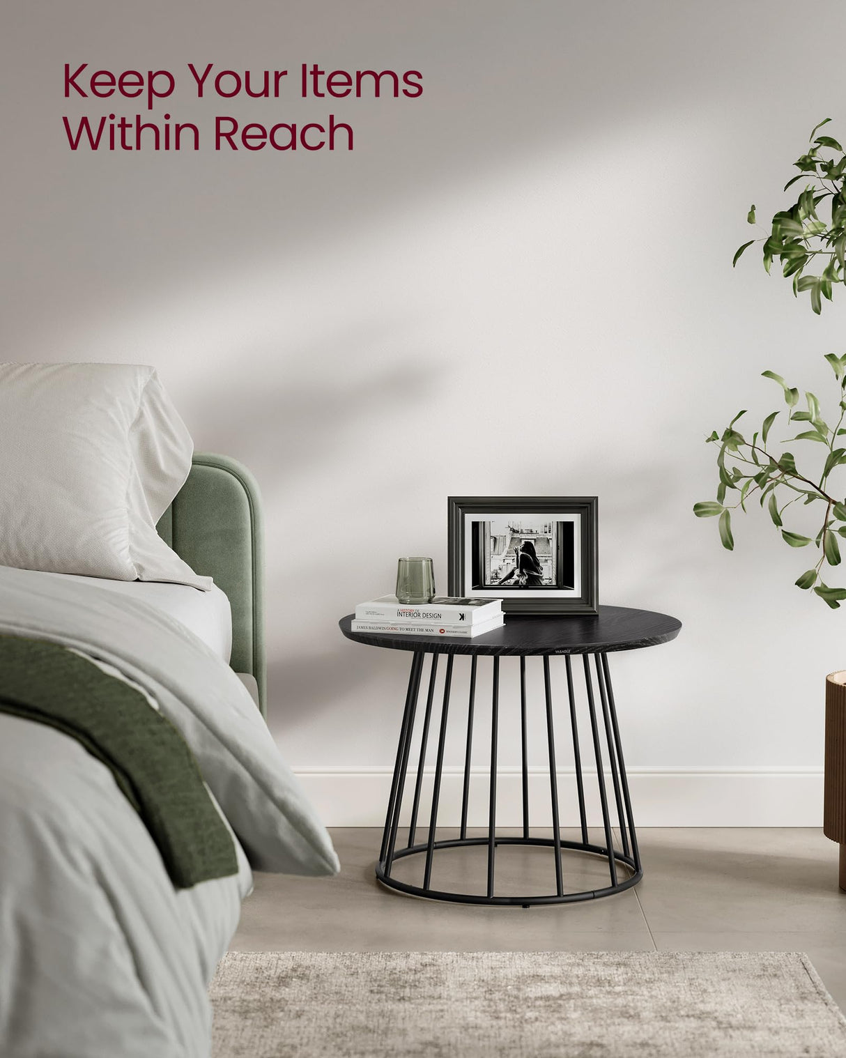 VASAGLE Round Coffee Tables, Set of 2, Modern Circle Side Tables with Steel Frame, for Living Room, Bedroom, Ebony Black ULCT045B56 VASAGLE