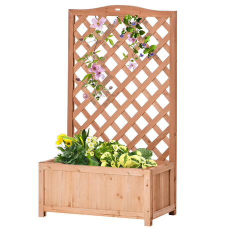 Outsunny Wooden Raised Garden Bed with Trellis, 46" Planter Box, to Grow Vegetables, Herbs, and Flowers for Backyard, Patio, Brown Outsunny