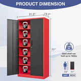 LISSIMO Metal Storage Cabinet with Lock,71 Inch Garage Cabinet with 2 Doors and 5 Adjustable Shelves,Steel Storage Cabinets for Garage,Home Office,Pantry,School(Red & Black) LISSIMO