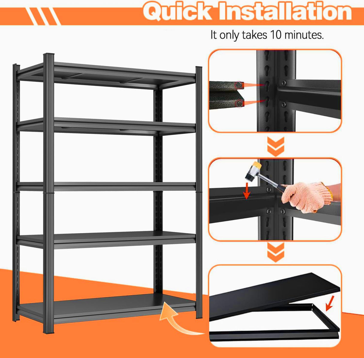 63" H Metal Garage Shelving Heavy Duty 2000LBS Adjustable Storage Shelves Unit 5 Tier garage storage shelves Utility Storage Rack Shelf for Basement, Commercial, Warehouse, Industrial, Black PRESTELION