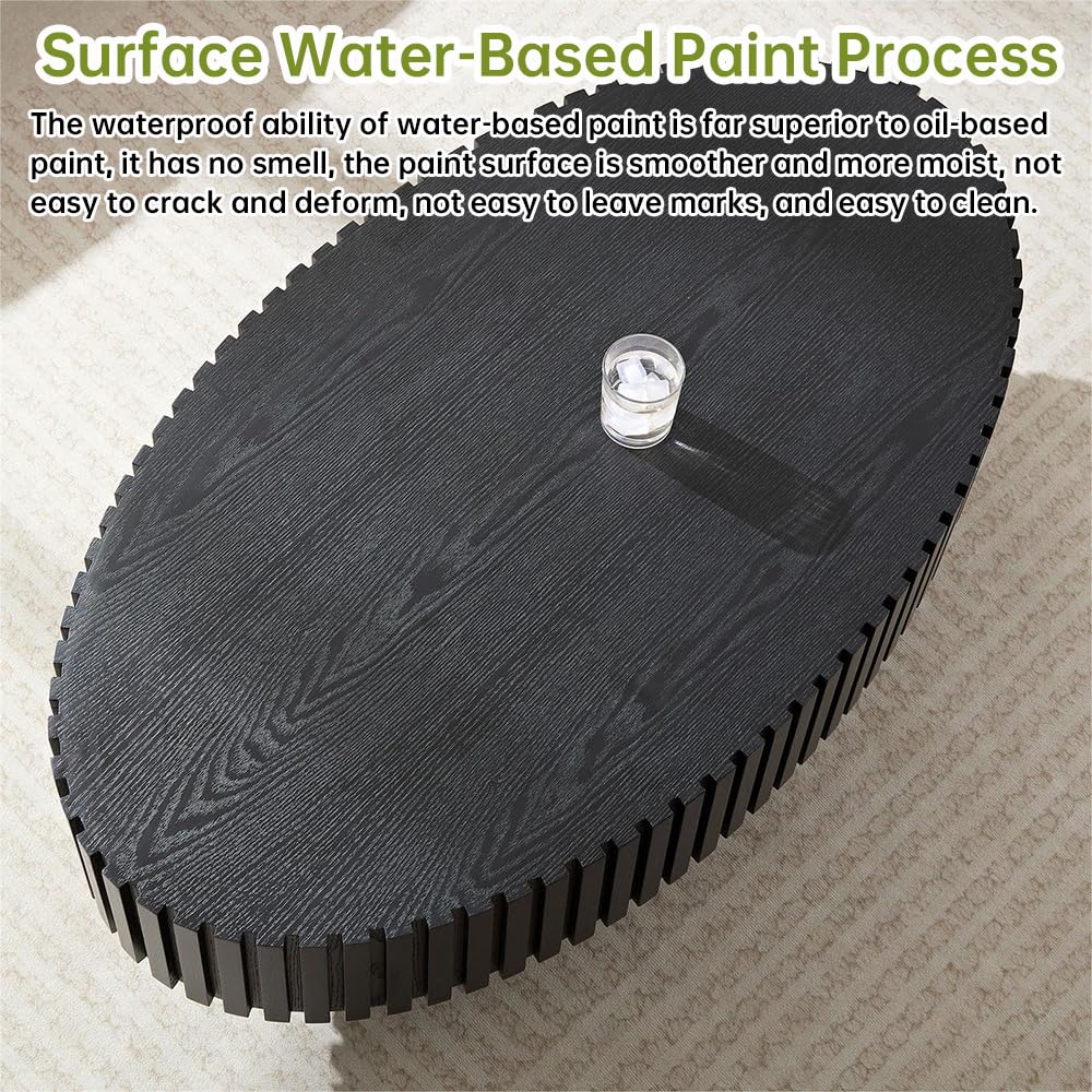 Black Oval Coffee Table Handcraft Fluted Coffee Table Mid Century Modern Drum Coffee Tables Irregular Pedestal Center Table for Farmhouse Living Room (Black) WUPDPQS